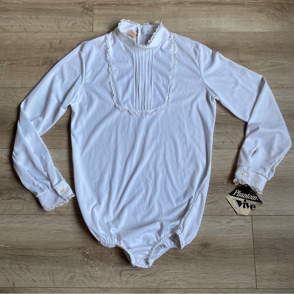 NWT Vintage body suit long sleeve high collar ruffle Victorian feminine - Picture 1 of 13